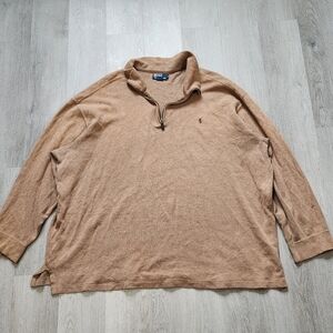 Vintage Polo Ralph Lauren 1/4 Zip Sweater Mens 3XB Camel Brown Tight Knit Faded
